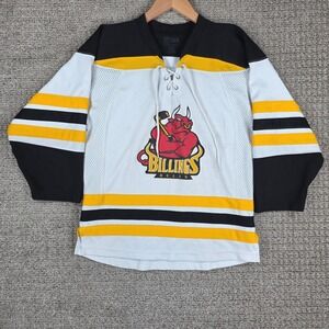 Billings Bulls Kobe Hockey Jersey Youth Medium White Yellow Black Lace Up Neck